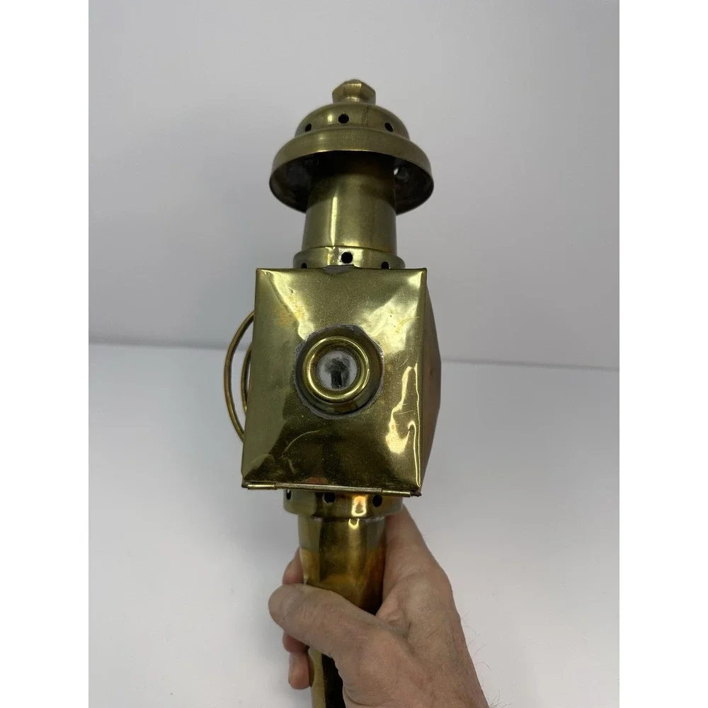 Antique Brass Beveled Glass Buggy Carriage Oil Lamp Lantern Coach Light